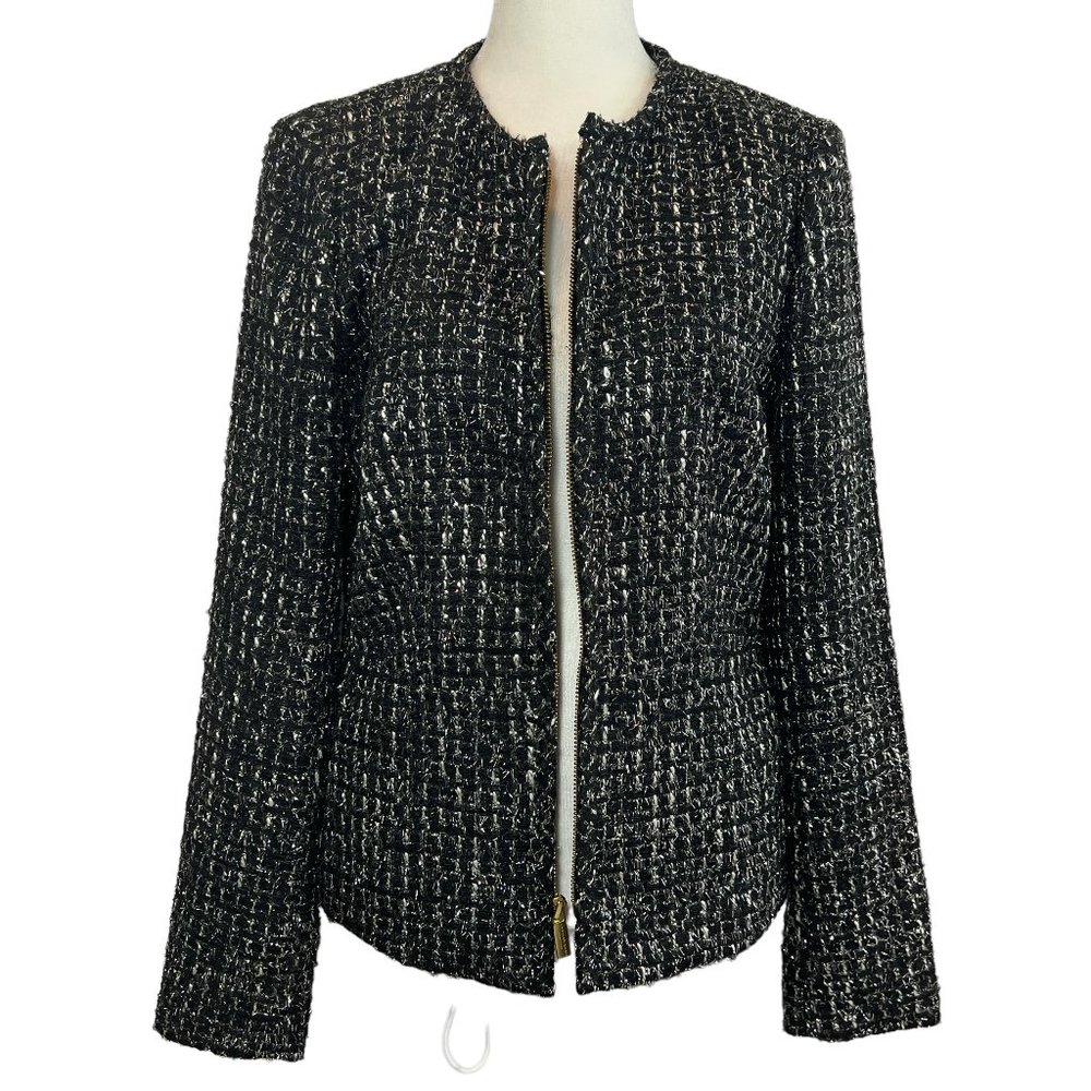 Donna Karan New York Black Silver Boucle Blazer Size 6